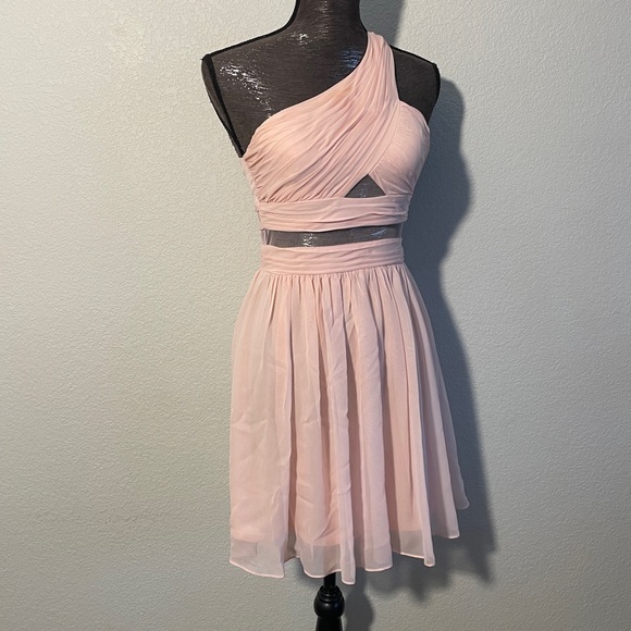 Hailey Logan Pink Asymmetrical Ruched Prom Dress - Picture 1 of 7